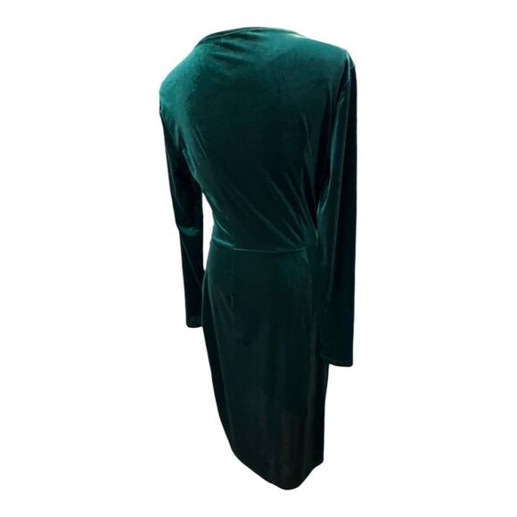 Emerald Velvet Dress Large Cocktail Holiday Elegant Elevated Old Money Stretch - Picture 2 of 16
